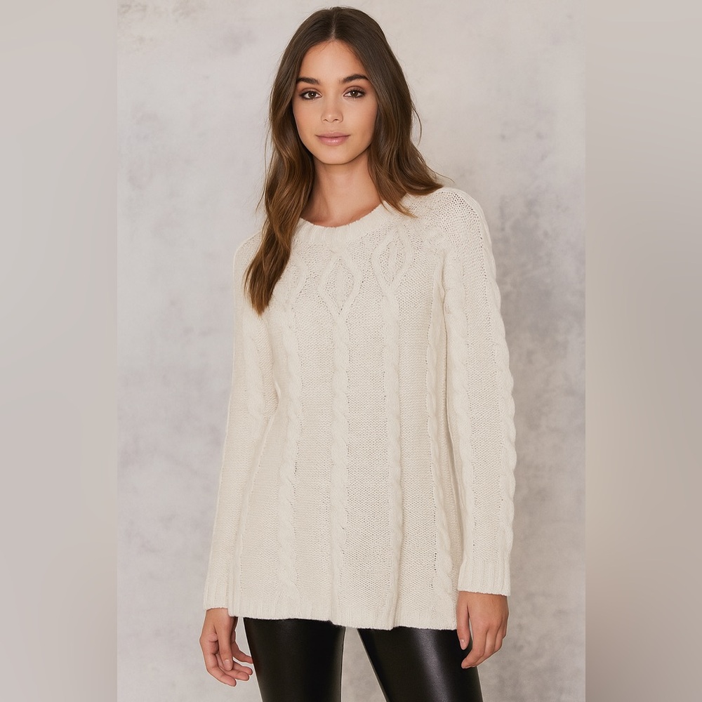 Knit tunic sweater creamy white cable knit flare sweater tunic top size XS